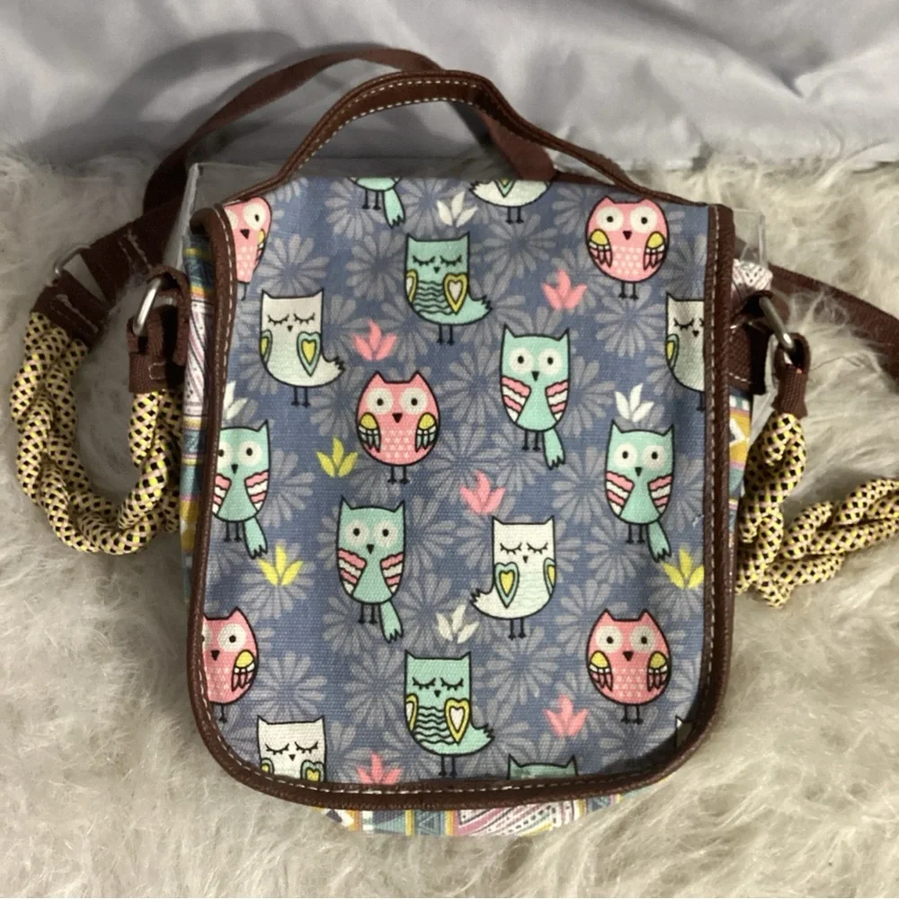 UNIONBAY Owls Colorful Organizer Crossbody Bag with Braided Strap, ID Holder